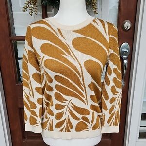Ann Taylor Fall Winter Leaf Print Shimmer Pull Over Sweater